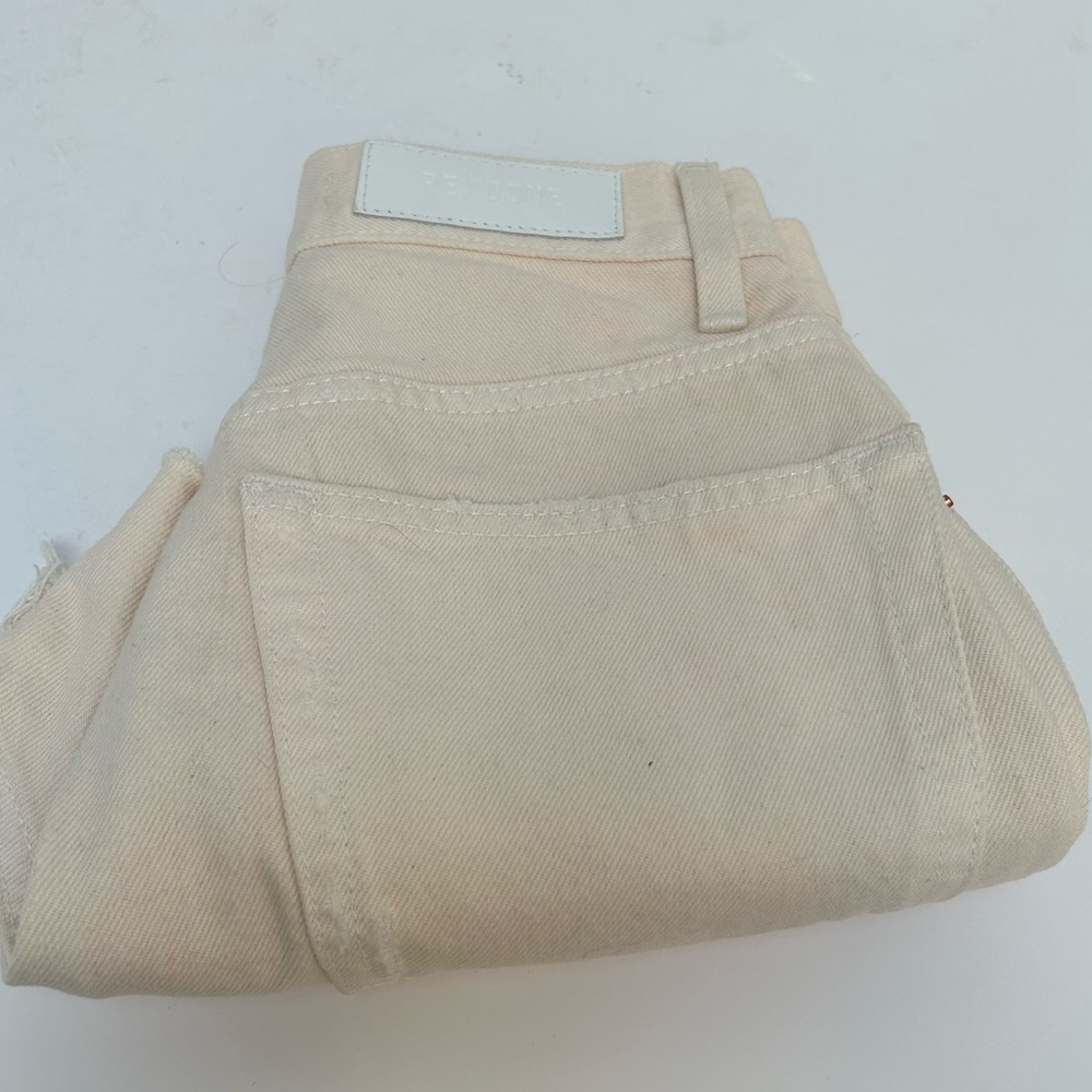 RE/DONE 50's Cutoff Denim Shorts Vintage White Cream Button Fly Raw Hem size 23